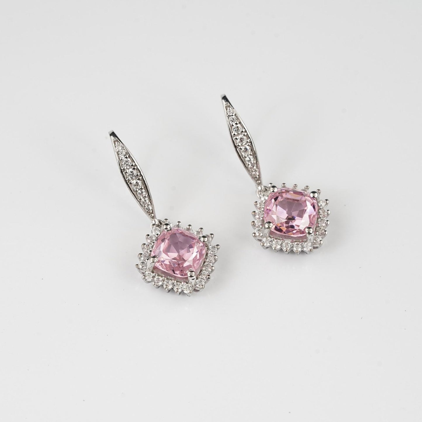 Silver Pink Shiny Drop Earrings