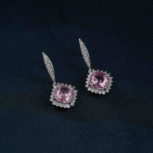 Silver Pink Shiny Drop Earrings