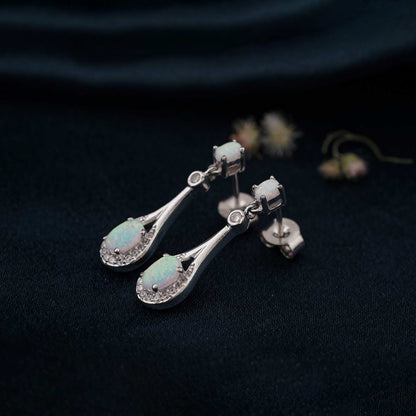 Silver Teardrop Opal Earrings