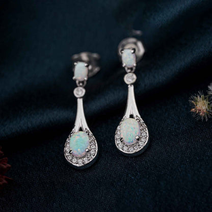 Silver Teardrop Opal Earrings