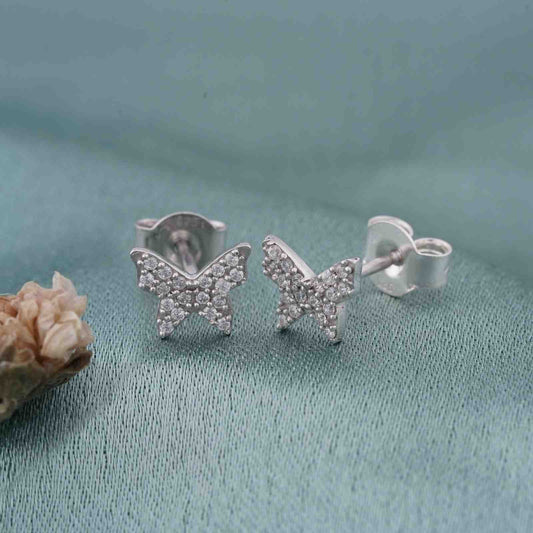 Silver Zircon Butterfly Studs