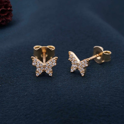 Golden Butterfly Cubic Zirconia Stud Earrings