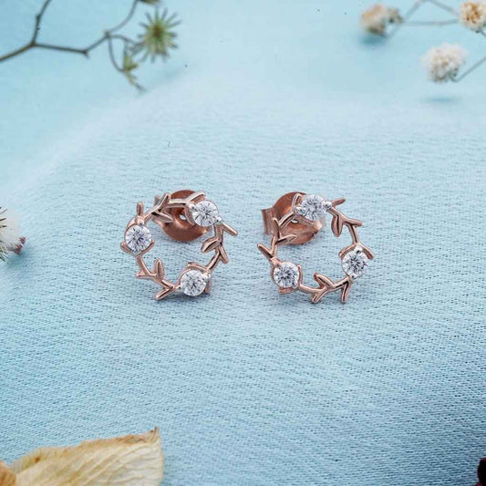 Rose Gold Forest Leaf Stud Earrings