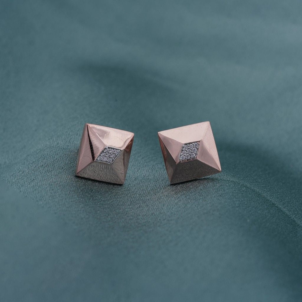 Rose Gold Pyramid Stud Earrings