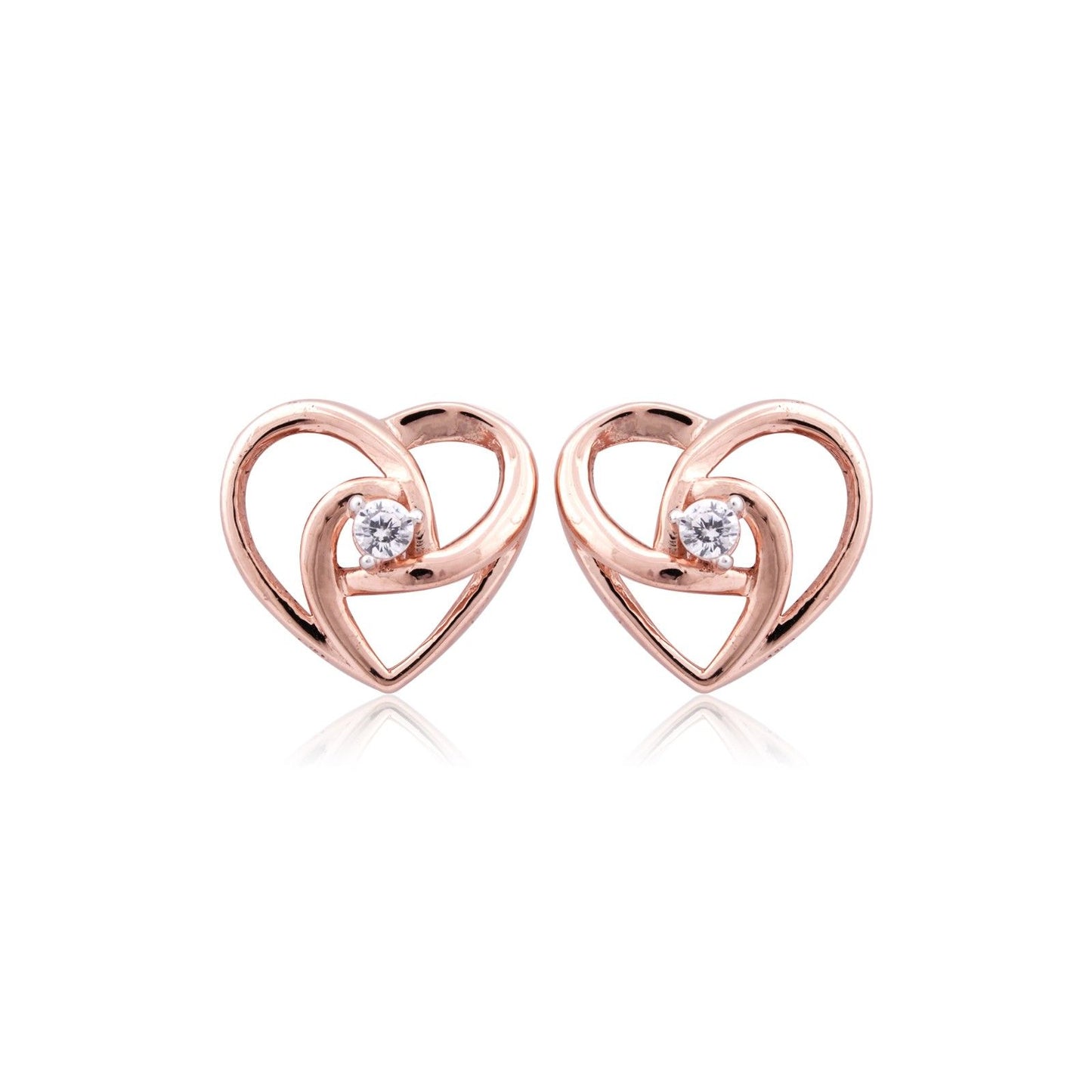 Rose Gold Zircon Studded Heart Earrings