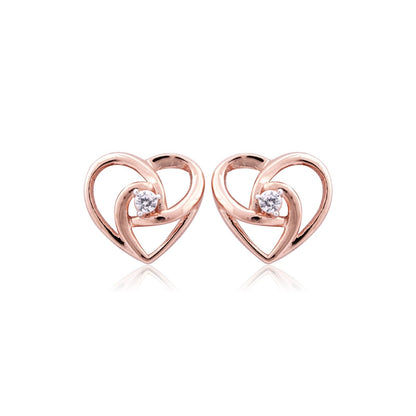 Rose Gold Zircon Studded Heart Earrings