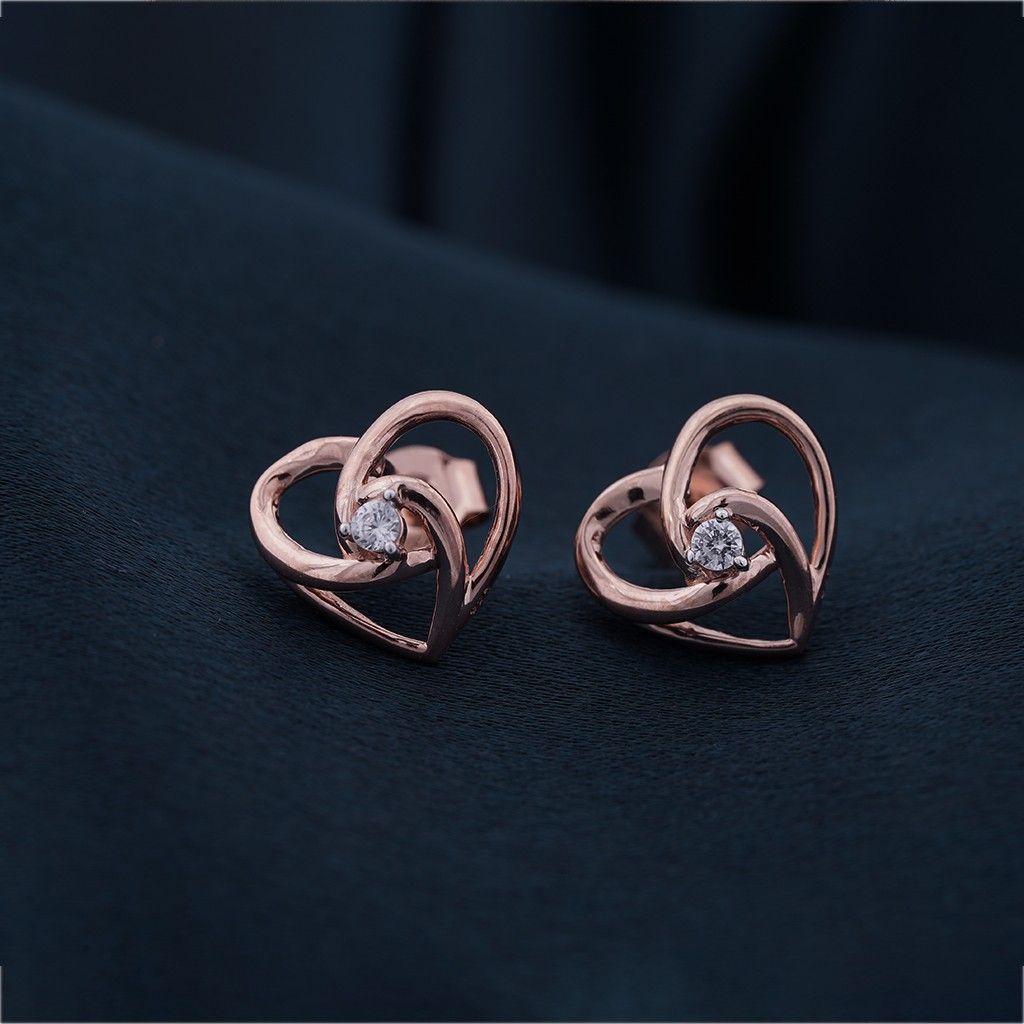 Rose Gold Zircon Studded Heart Earrings