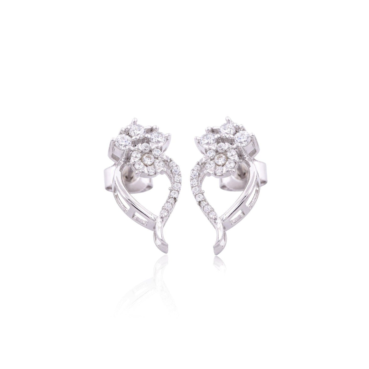 Silver Open Heart Zircon Stud Earrings