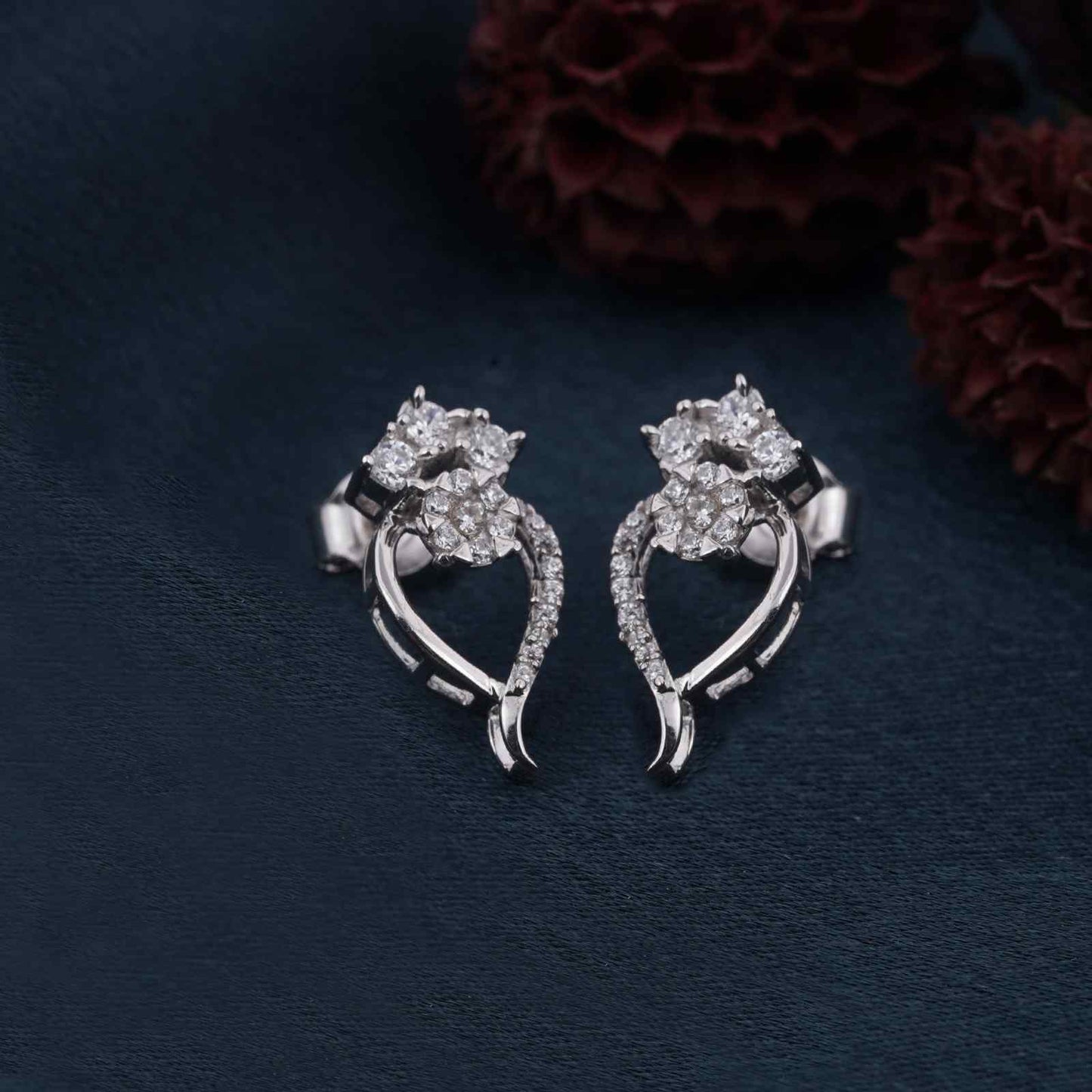 Silver Open Heart Zircon Stud Earrings