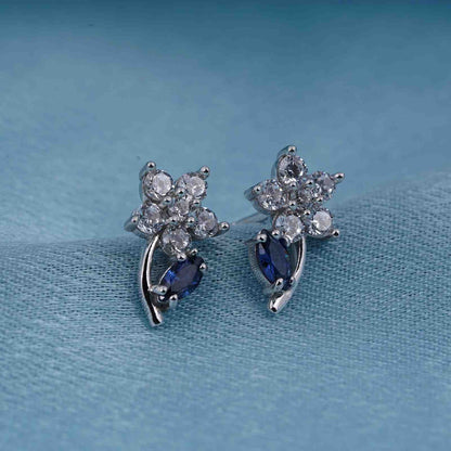 Silver Sapphire Blue Star Earrings