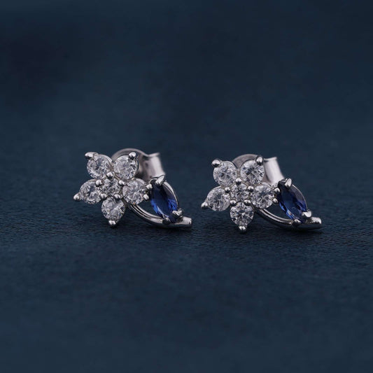 Silver Sapphire Blue Star Earrings