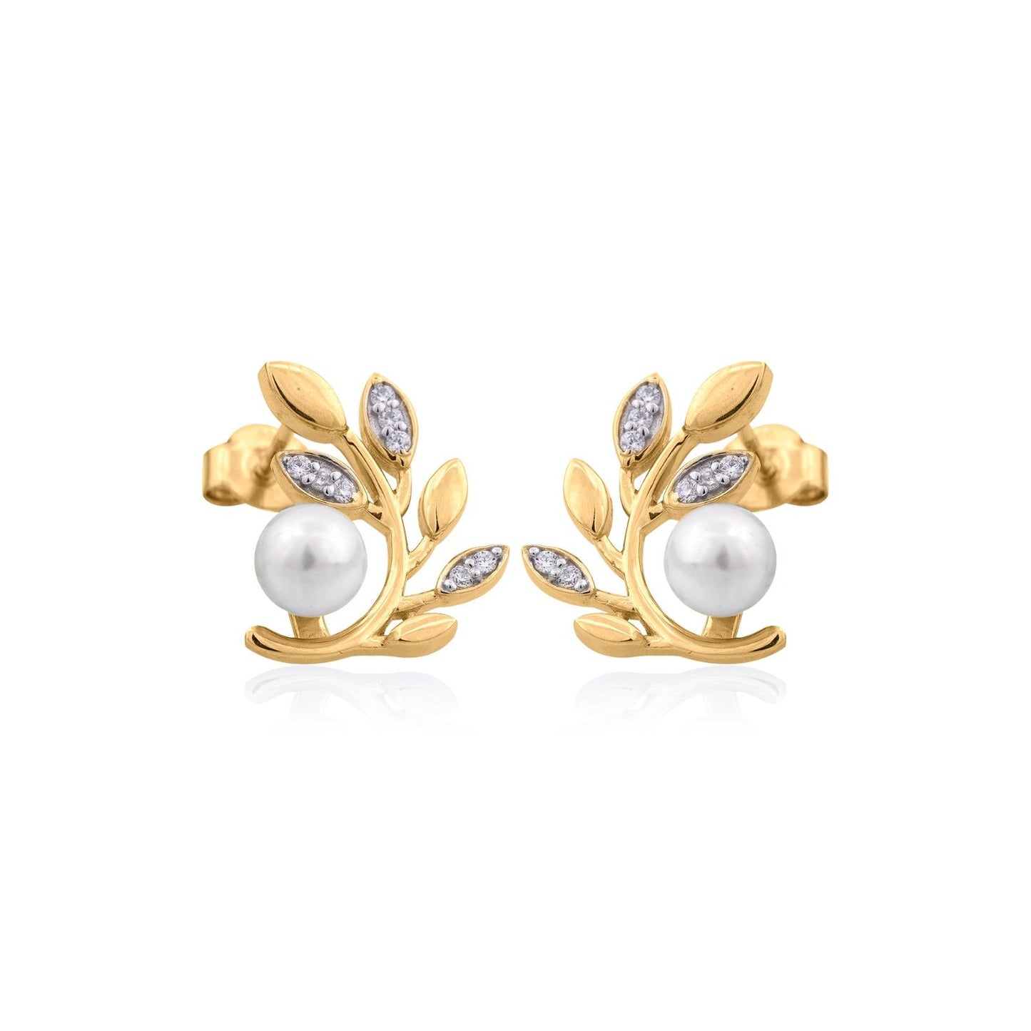 Golden Pearl Leaf Stud Earrings