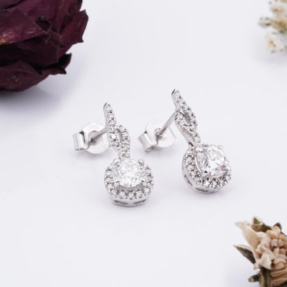 Silver Drizzle Halo Drop Earrings