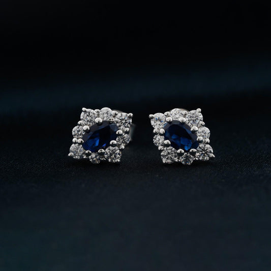 Silver Blue Cocktail Stud Earrings