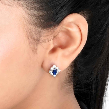 Silver Blue Cocktail Stud Earrings