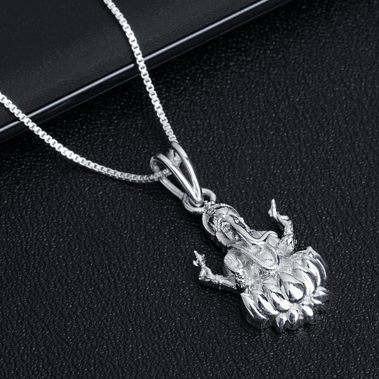 Silver Lord Ganesha Sitting On Lotus Pendant