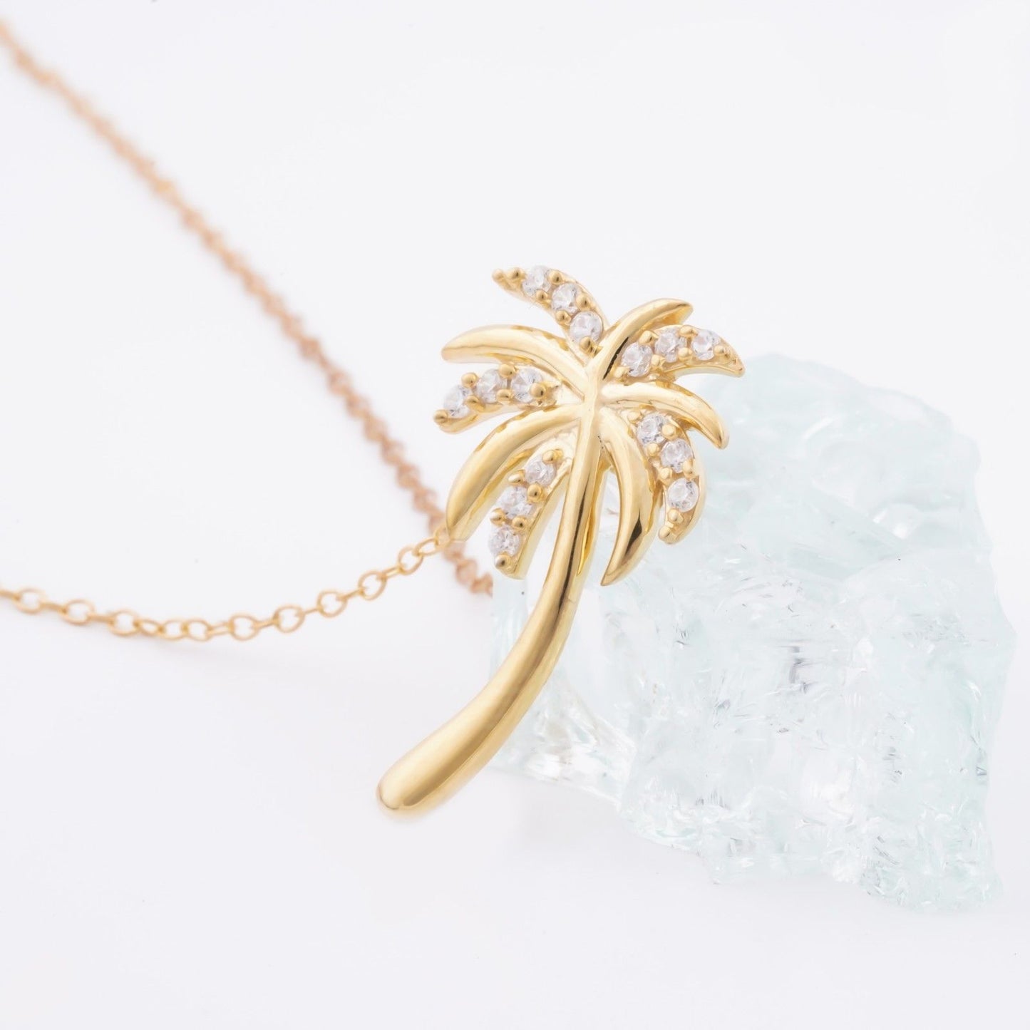 Golden Moissanite Palm Tree Pendant