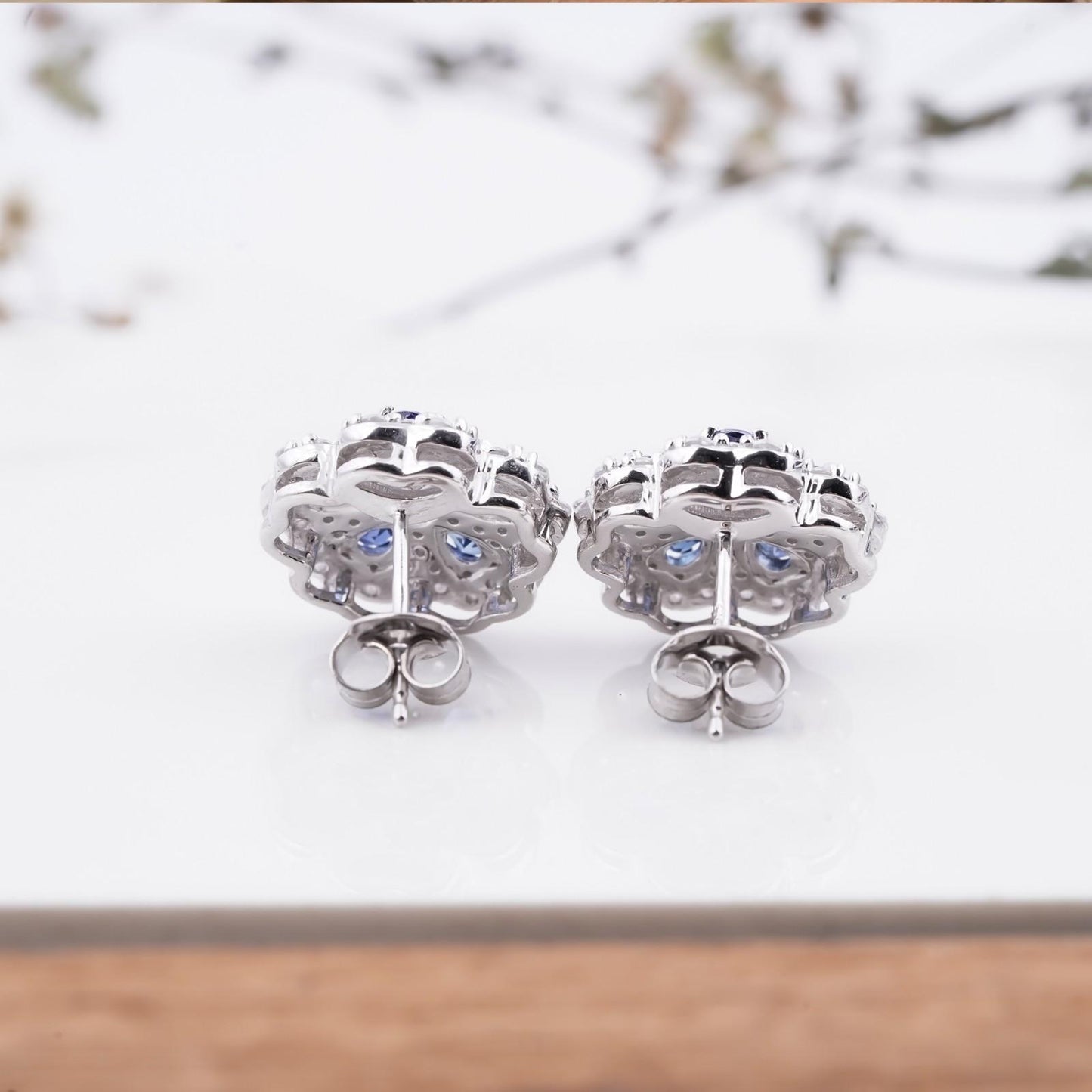 0.50Ct Moissanite & Sapphire Ultimate Flower Stud Earrings