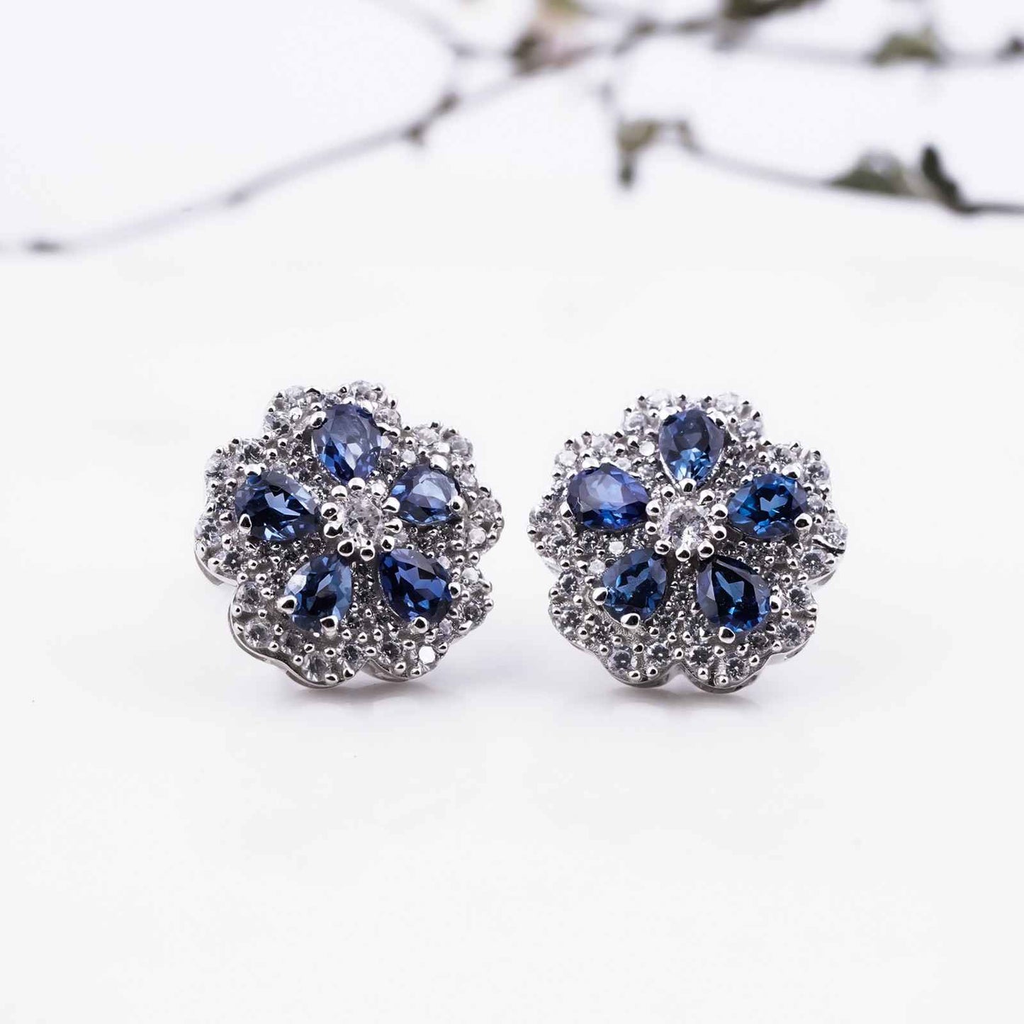 0.50Ct Moissanite & Sapphire Ultimate Flower Stud Earrings