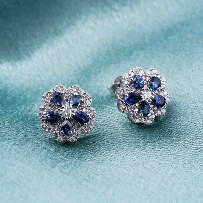 0.50Ct Moissanite & Sapphire Ultimate Flower Stud Earrings