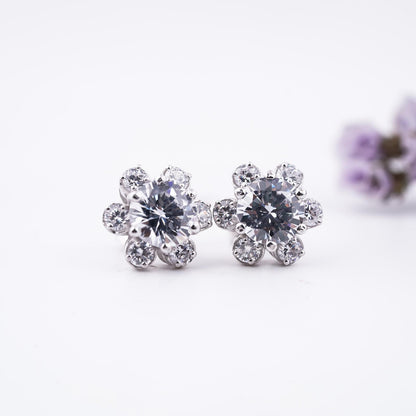 2.75Ct Moissanite Mini Flower Stud Earrings