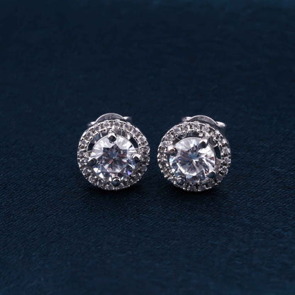 Silver 2Ct Moissanite Open Halo Stud Earrings