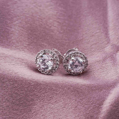 Silver 2Ct Moissanite Open Halo Stud Earrings