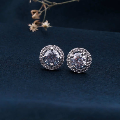 Silver 2Ct Moissanite Open Halo Stud Earrings