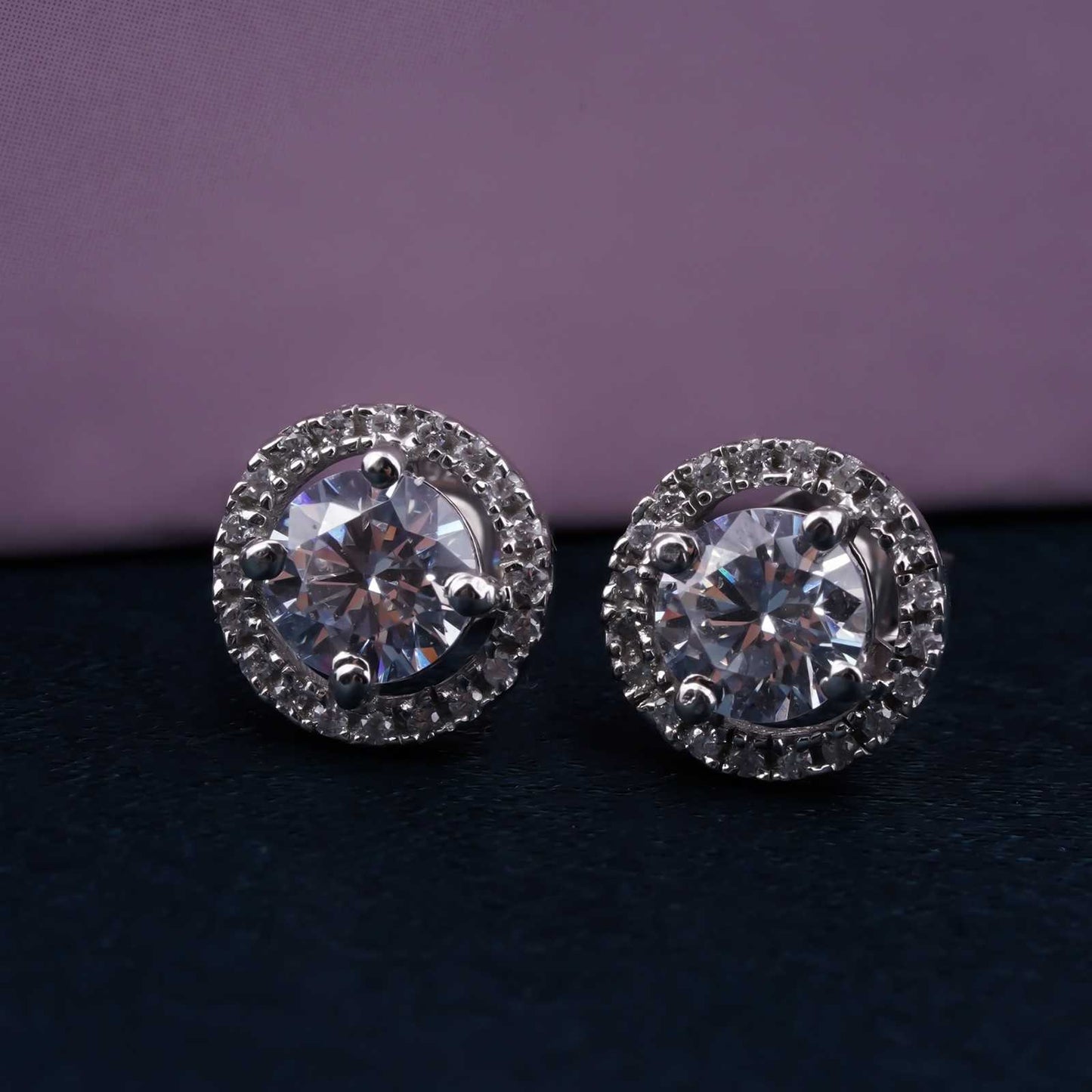 Silver 2Ct Moissanite Open Halo Stud Earrings