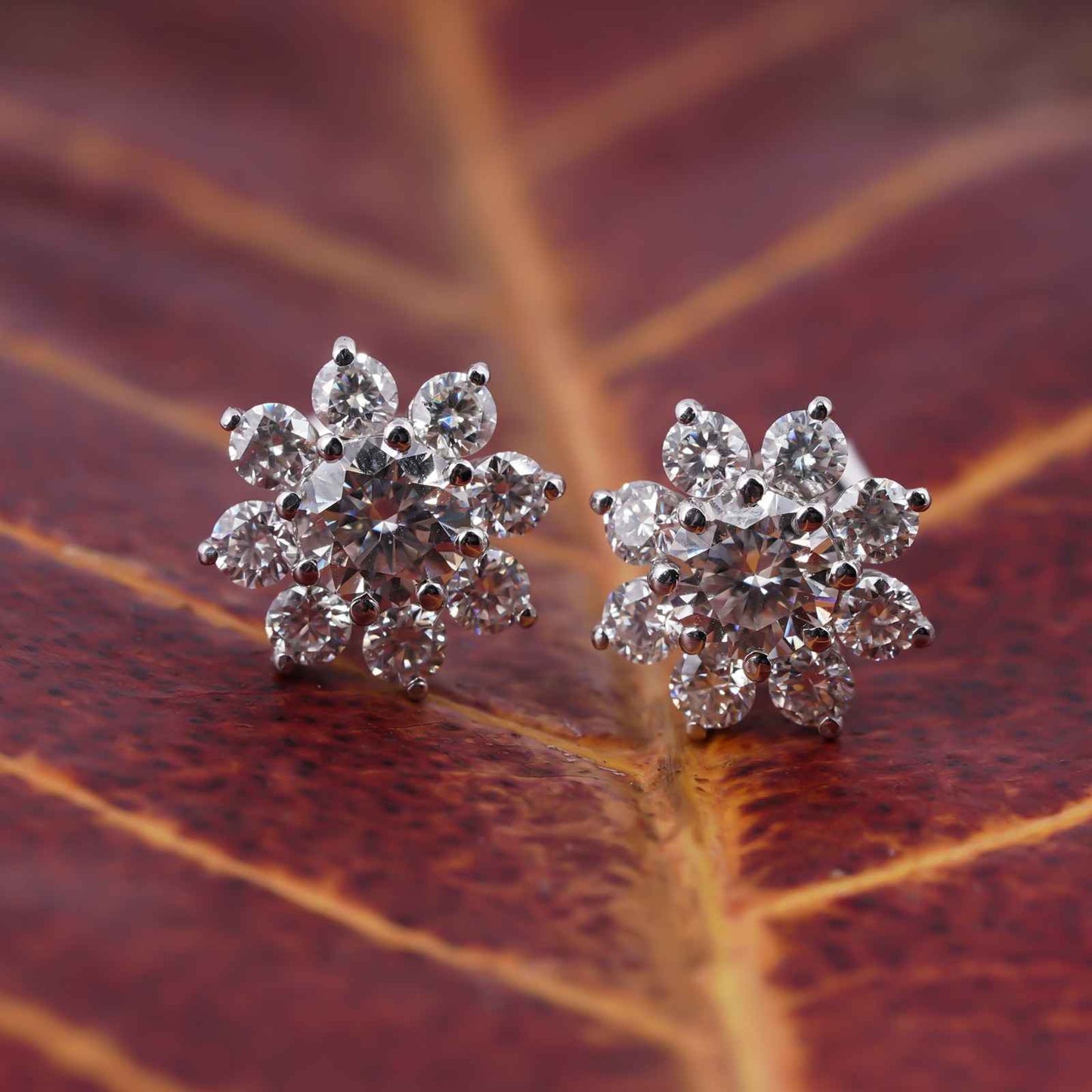 Silver Moissanite Cocktail Flory Stud Earrings