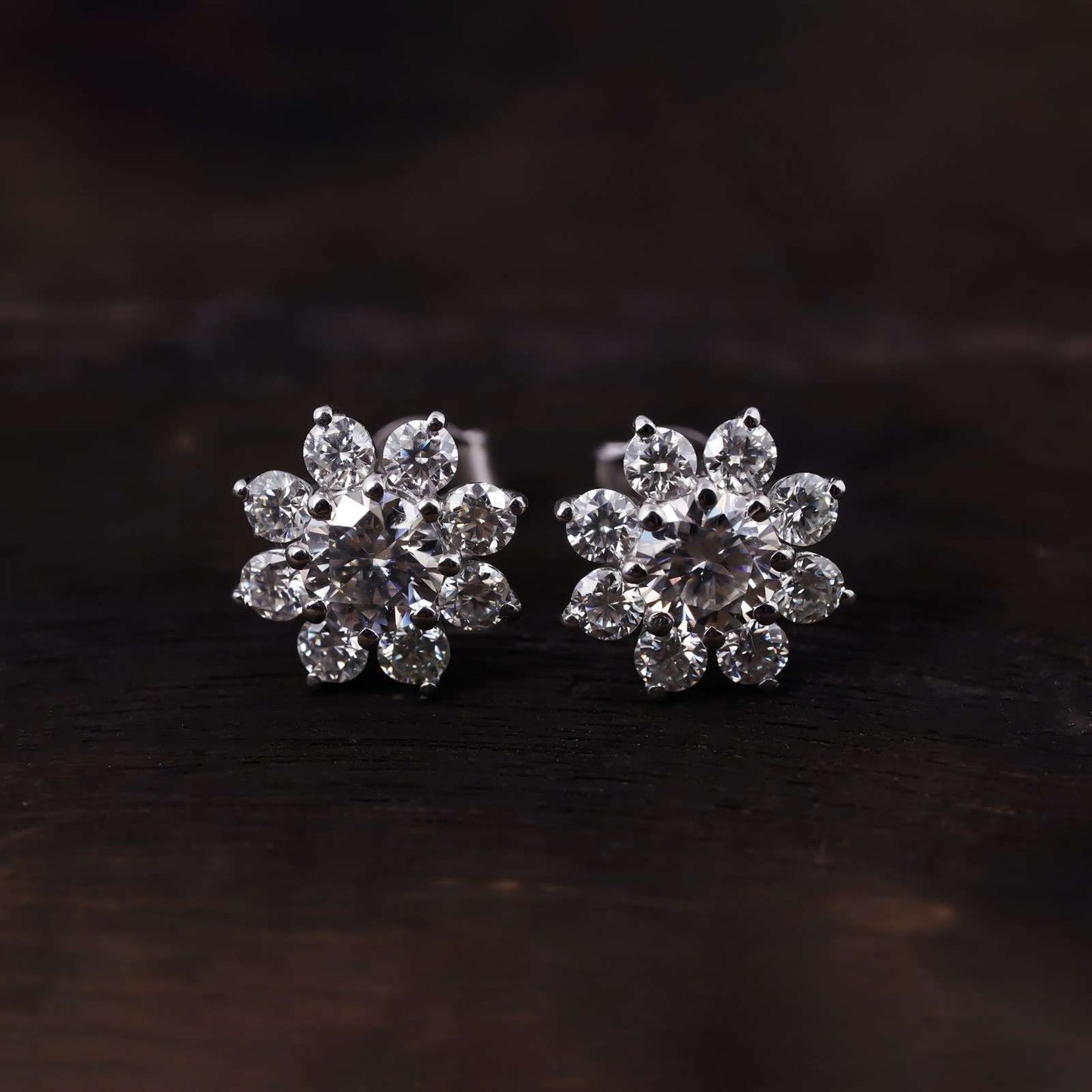 Silver Moissanite Cocktail Flory Stud Earrings