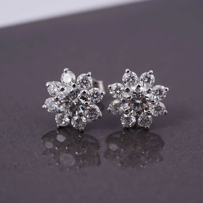 Silver Moissanite Cocktail Flory Stud Earrings