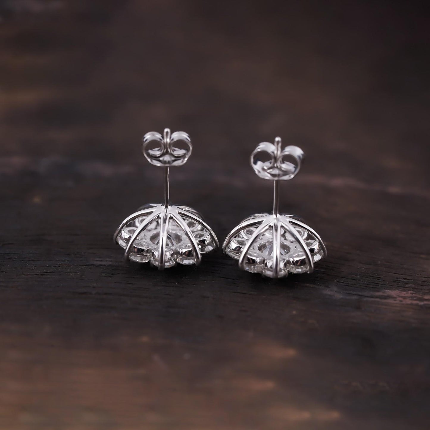 Silver Moissanite Cocktail Flory Stud Earrings