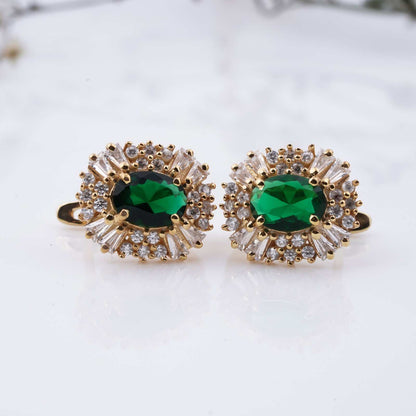 Golden Green Emerald & Moissanite Huggie Earrings