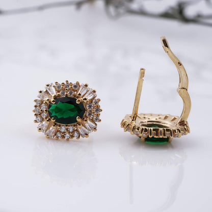 Golden Green Emerald & Moissanite Huggie Earrings