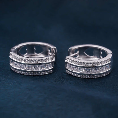 Silver Moissanite Loop Hoop Earrings