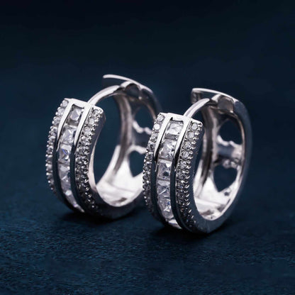 Silver Moissanite Loop Hoop Earrings