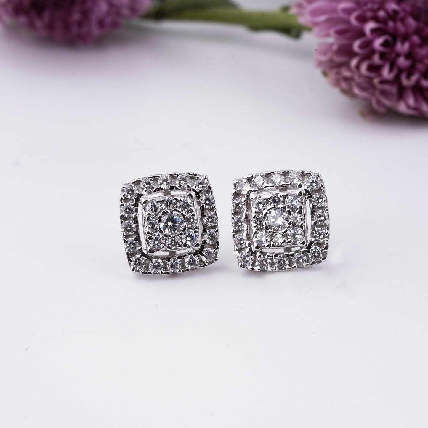 Silver Moissanite Studded Princy Stud Earrings