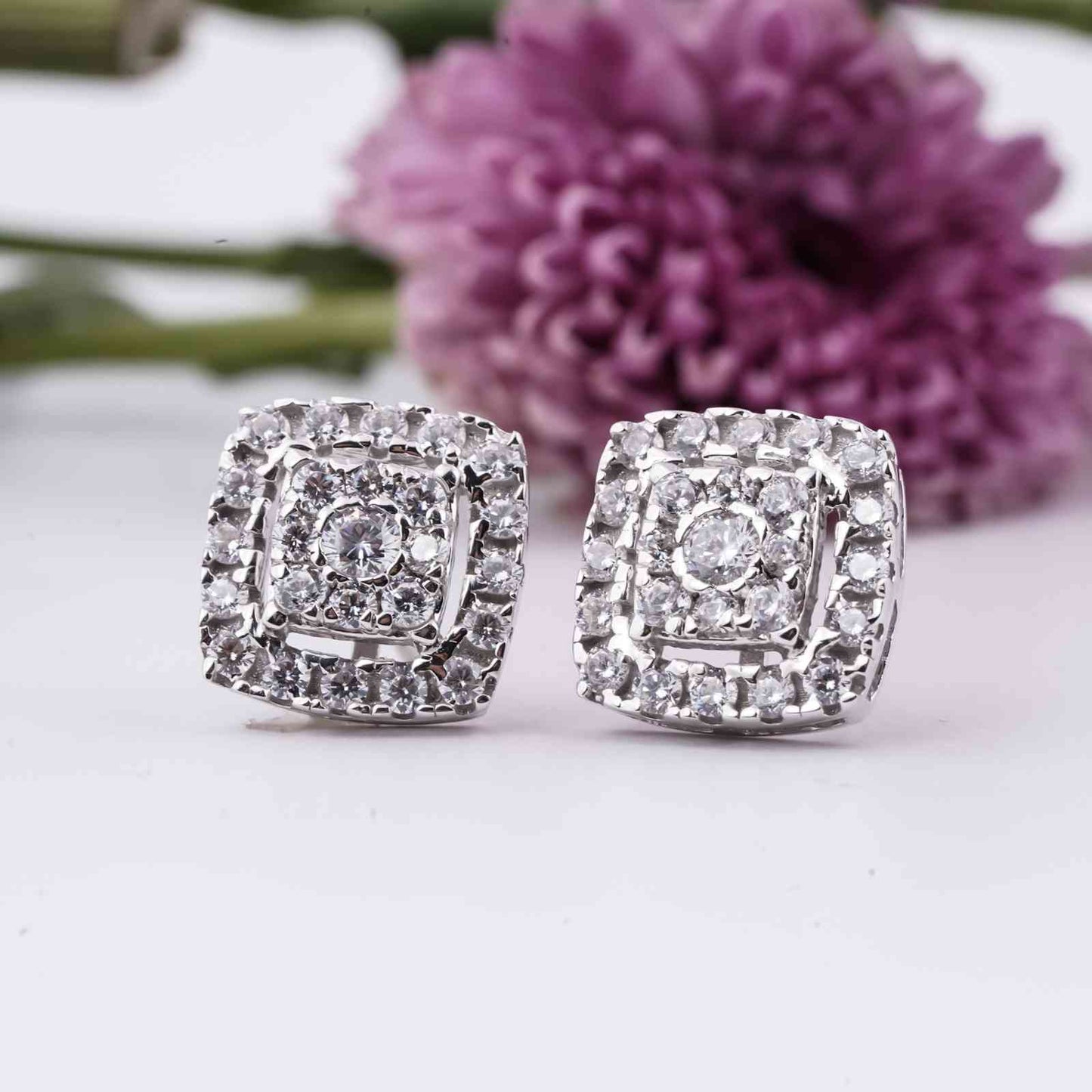 Silver Moissanite Studded Princy Stud Earrings