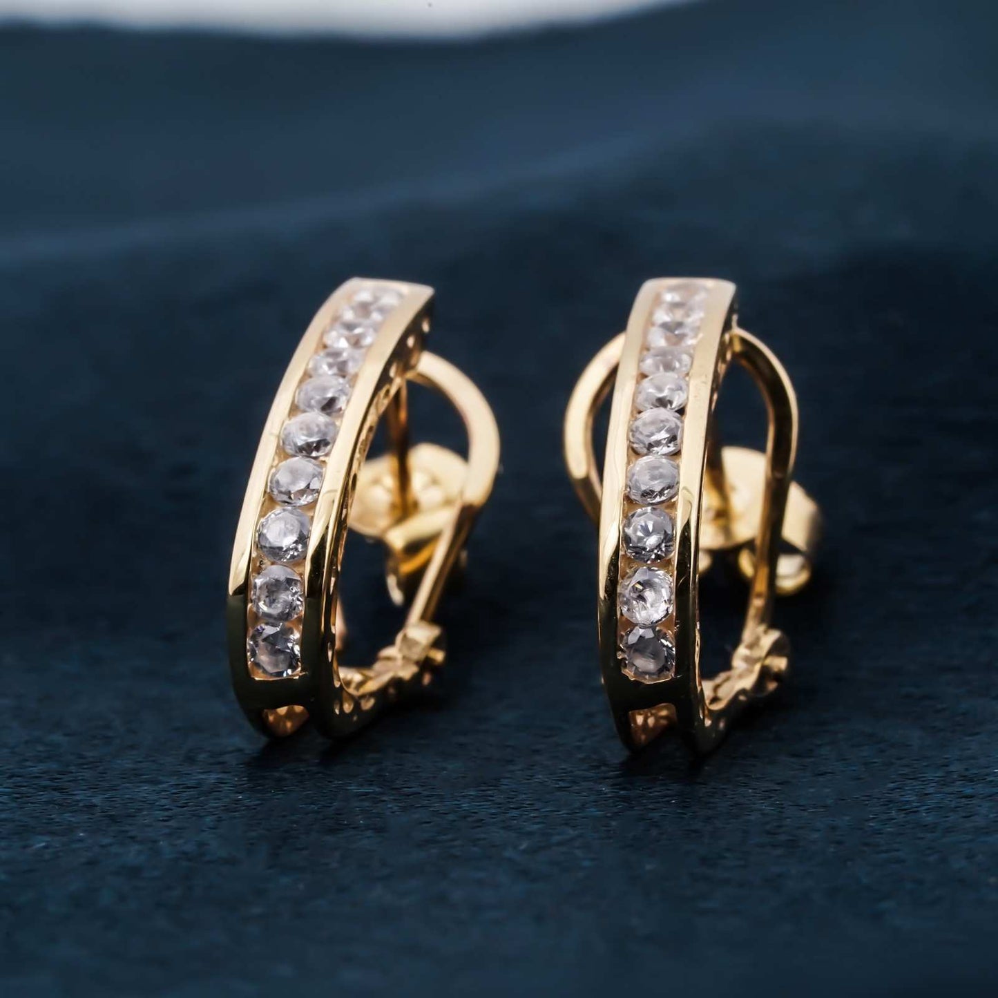 Golden Moissanite Omega Hoop Earrings