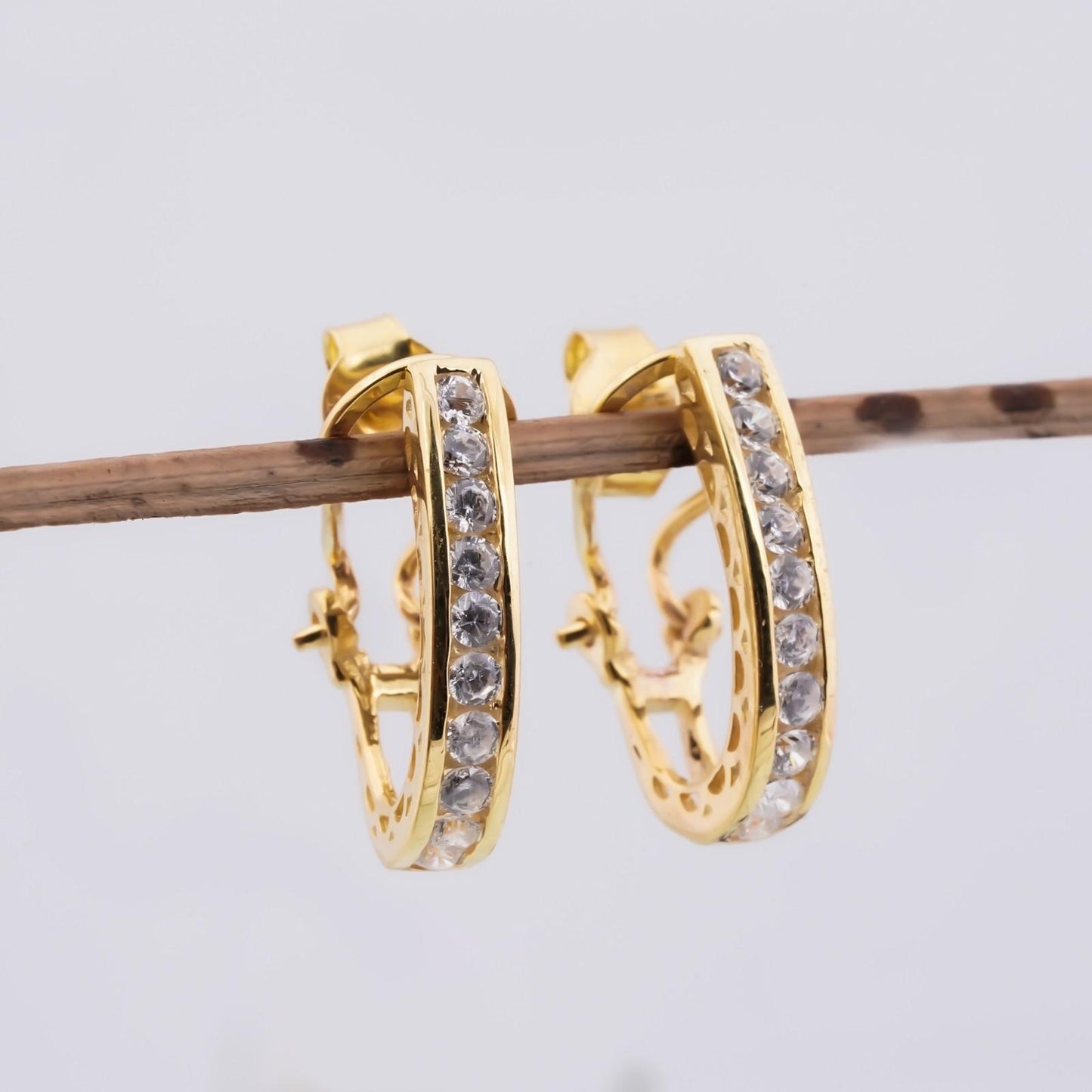 Golden Moissanite Omega Hoop Earrings