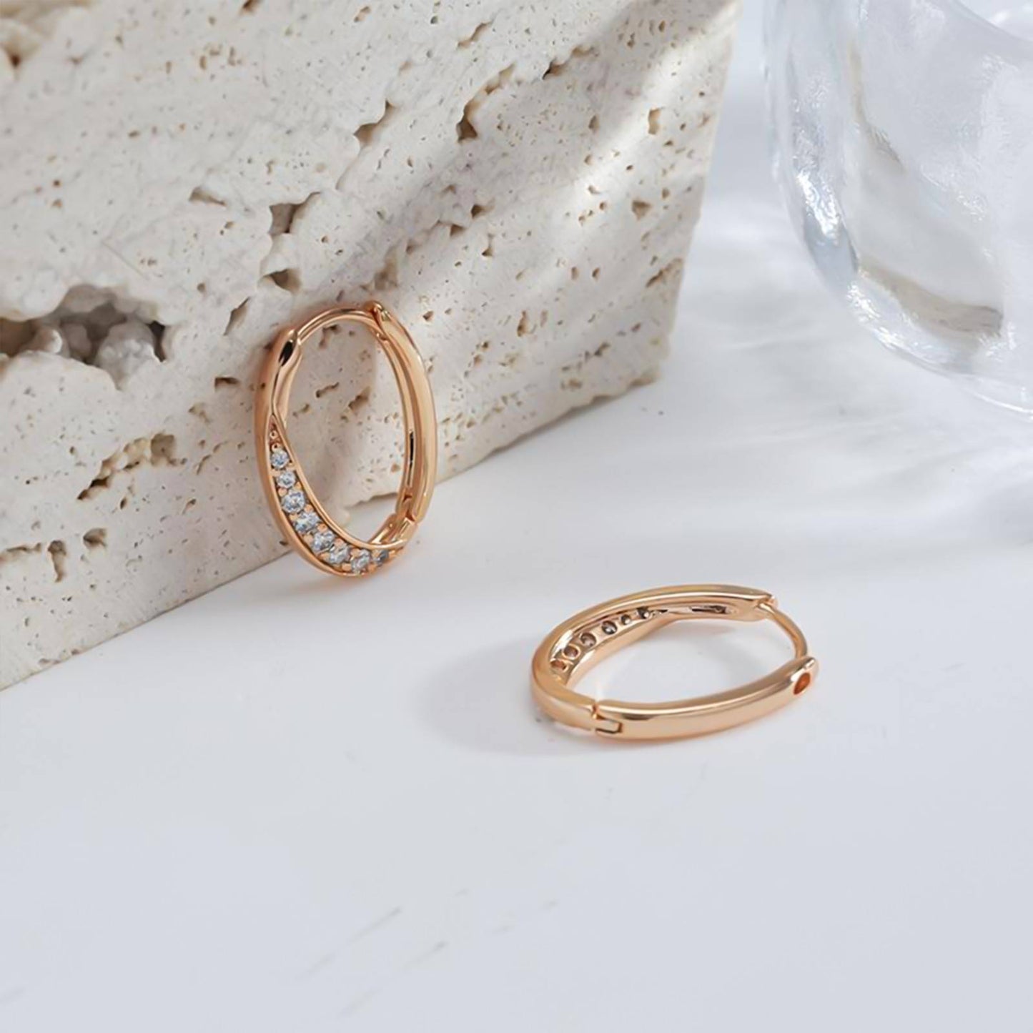 Rose Gold Moissanite Hinged Hoop Earrings