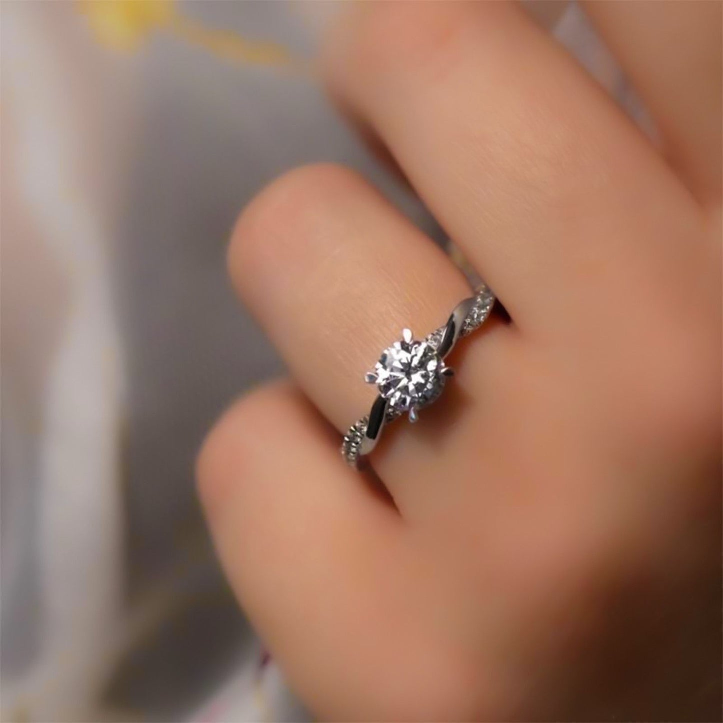 Silver Moissanite Twisted Ring