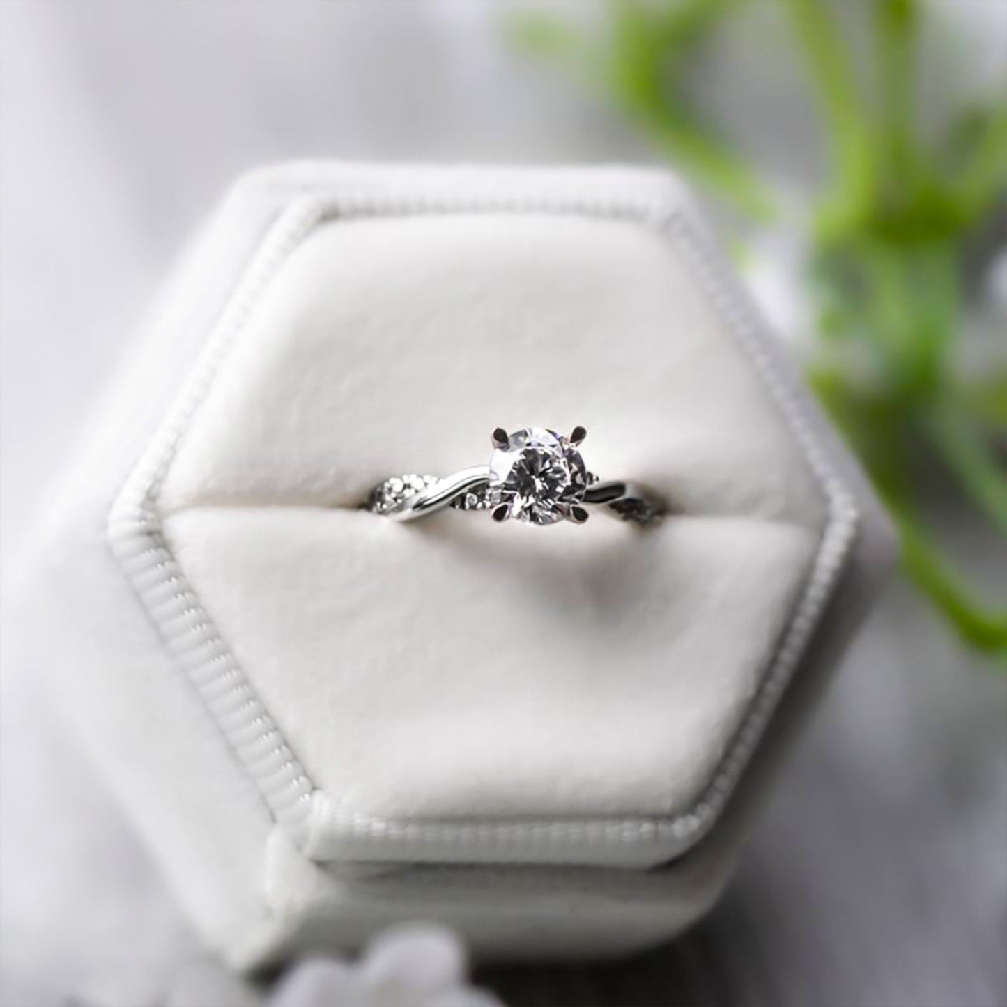 Silver Moissanite Twisted Ring