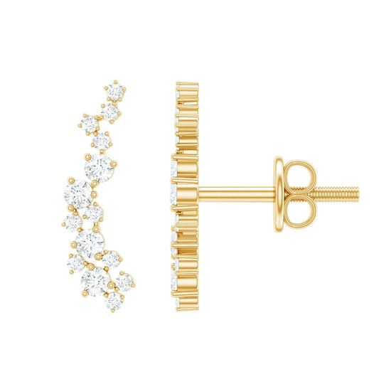 Golden Moissanite Ear Climber Earrings