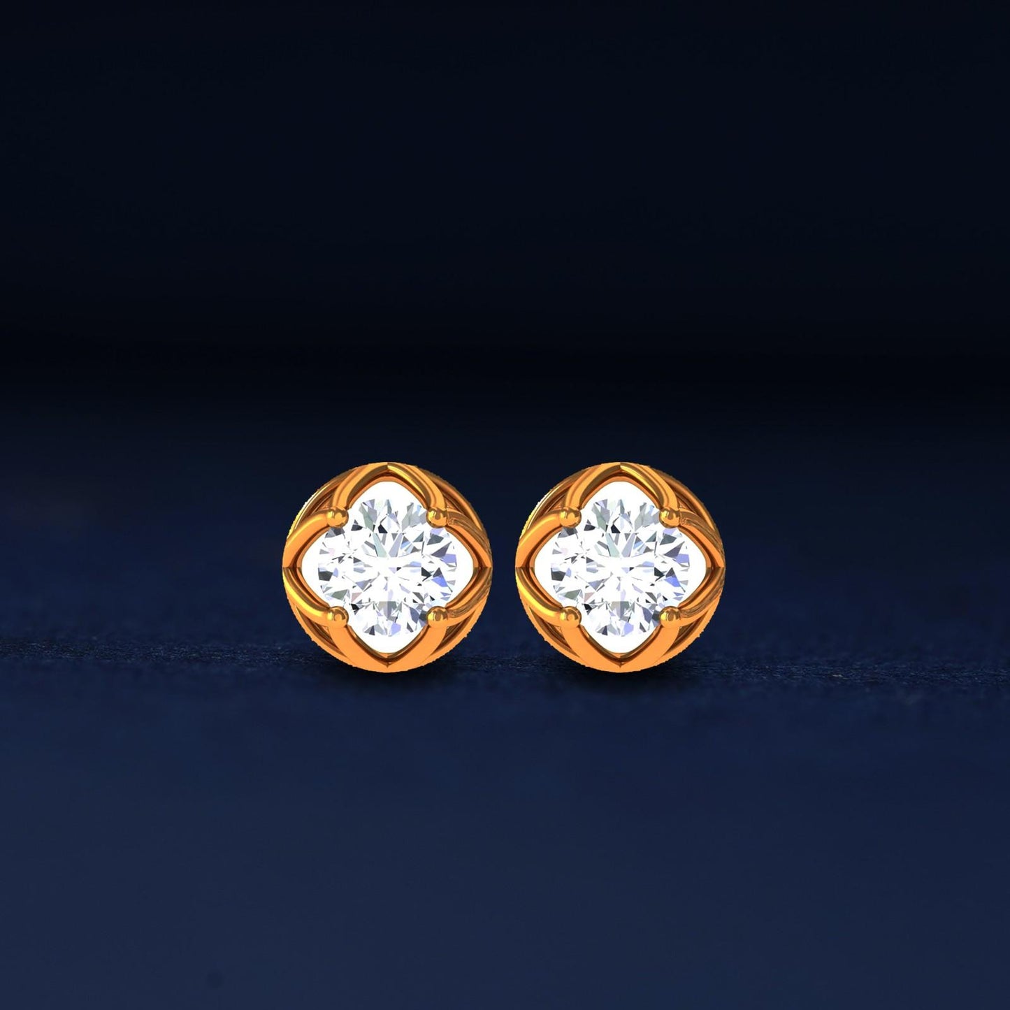 Golden Moissanite Flower Stud Earrings