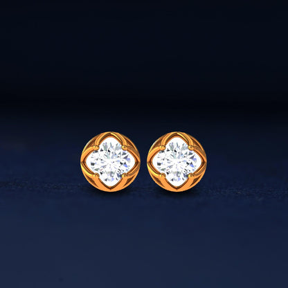 Golden Moissanite Flower Stud Earrings