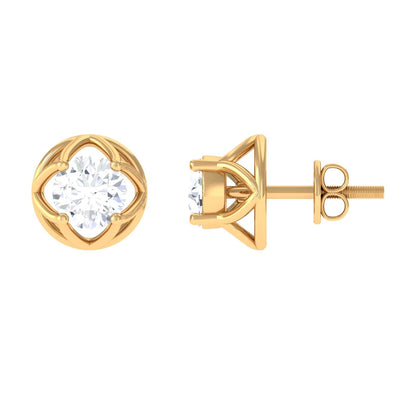 Golden Moissanite Flower Stud Earrings