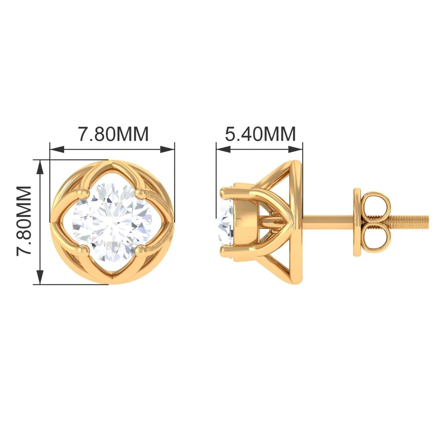 Golden Moissanite Flower Stud Earrings