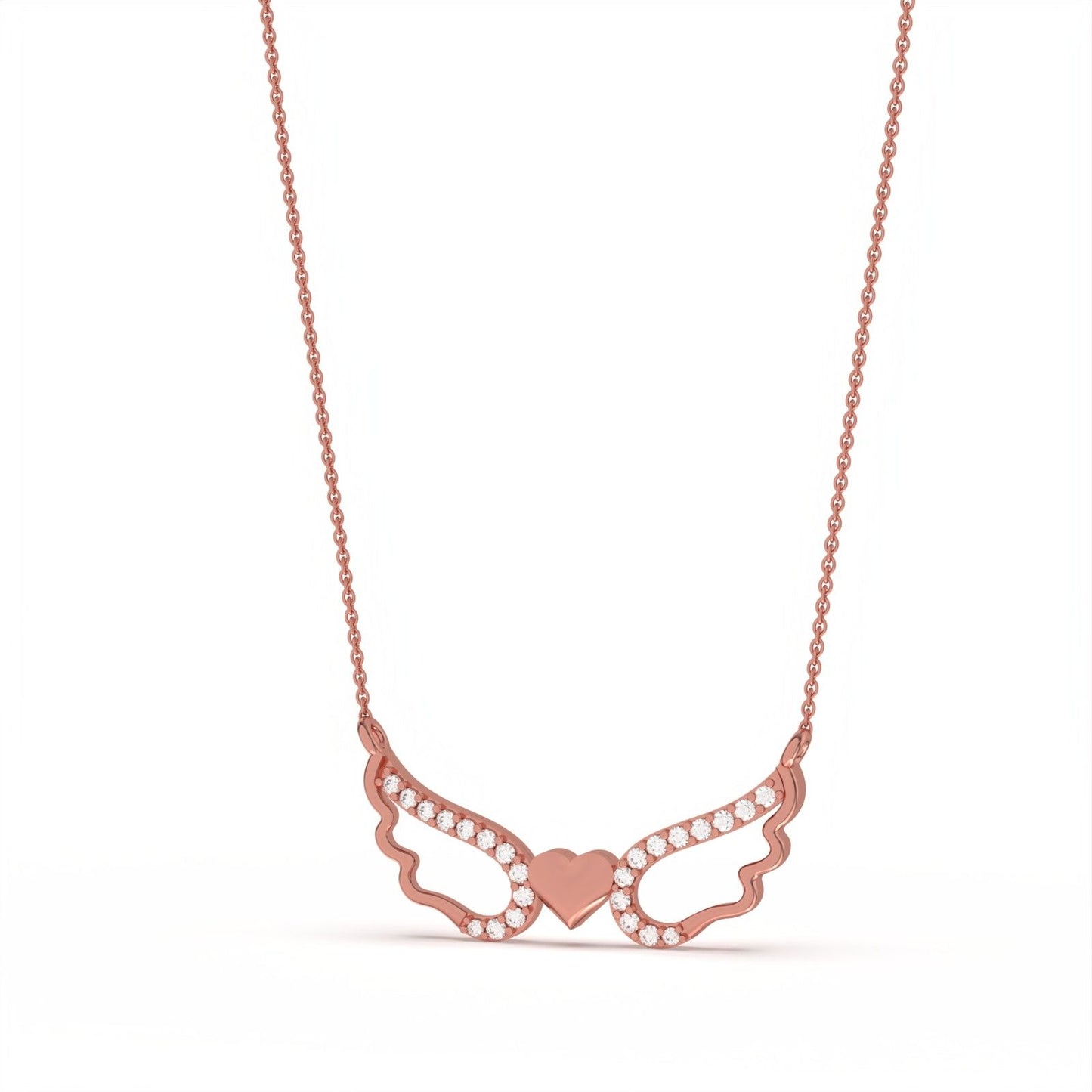 Rose Gold Angel Wings Heart Necklace